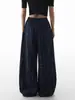 Calça Casual Solta Xadrez Azul Retro Americana de Cintura Baixa para Homens e Mulheres, Estilo Preguiçoso, Afinando, Reta, Perna Larga, Comprimento no Chão, Calça da Moda