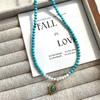 Novo Colar Retro Artístico Chinês Feminino L Azul Turquesa Shell Beads Clavícula Cadeia Luz Luxo Titânio de Alta Qualidade Aço Corrente de Pescoço