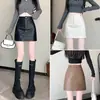 Falda de cuero marrón, nueva colección otoño/invierno 2026 para mujer, de cintura alta, estilo retro, juvenil, versátil y entallada, minifalda línea A