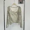Camiseta Manga Longa Ruoxin Pure Desire com Patchwork de Renda Francesa e Estampa de Coração para Mulheres, Design de Outono, Falsa Peça Dupla, Caimento Justo