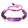 Pulsera de Piedra Natural Ojo de Tigre Amatista con Cuentas de Venta Caliente Transfronteriza Europea y Americana Moda Colgante de Tarjeta de Puente Largo Cuerda de Mano Ajustable Venta al por Mayor