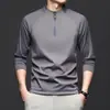 Camiseta de manga larga con media cremallera y cuello alto para hombre, sudadera casual de nailon y algodón para primavera y otoño, polo deportivo de secado rápido para hombre