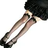 Calcetines largos de encaje con lazo para mujer, estilo fino de verano, JK japonés sexy de deseo puro, calcetines altos hasta la rodilla y muslo negros