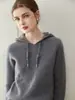 Suéter com capuz 100% cashmere puro para mulheres, moletom pulôver casual solto, novo top de outono e inverno, moletom de tricô