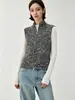 Colete de malha com zíper duplo e gola alta estilo "old money" francês para mulheres, peça de outer wear casual para camadas de outono