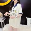 Camiseta de Verano de Manga Corta con Cuello Polo de Color Contrastante 2025 Nuevo Estilo Empalme Dibujos Animados Reductor de Edad Holgado Versión Grande Top Adelgazante para Mujer