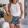 Venta de Liquidación Fotos Reales Verano Color Sólido Tejido de Punto Trenzado Botones Sin Mangas Top Ropa de Punto para Vacaciones Ropa para Mujer Transfronteriza de Amazon