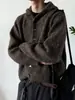 Cardigã com capuz estilo old money marrom para homens, malha casual americana de outono, jaqueta casual cleanfit