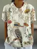 2026 Transfronteiriça Tendência Amazon Europeia e Americana Verão Novo Retrô Casual Estampa Floral Camisa Feminina de Manga Curta