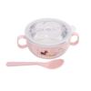 Tigela de comida para bebê transfronteiriça, especial para bebês, antiqueda, anti-escaldante, utensílios de mesa infantis, tigela de arroz com isolamento de aço inoxidável e colher
