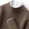 Suéter de cachemir 100% puro para hombre con cuello alto medio, tejido cálido de otoño e invierno, camisa base de color liso estilo business casual