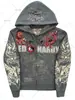 Sudadera con capucha y cremallera negra para mujer, estilo Hip-Hop Gótico Harajuku Y2K, con diseño de calavera y mariposa, para cruzar fronteras