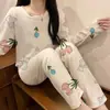 Conjunto de Pijama Térmico de Veludo Modelo Novo 2026 para Mulheres, Conjunto de Homewear Solto Tamanho Plus para Outono e Inverno, Pode Ser Usado Fora