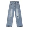 Nirben Jeans Retrô Americano High Street Marca de Tendência Jeans Rasgado Masculino Joker Calça Reta Solta