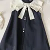 2026 Novo Estilo de Verão Estilo Coreano Vestido Preto Sem Mangas com Gola Xale para Meninas Vestido Elegante de Princesa para Meninas