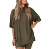 2025 Verano Nuevo Transfronterizo Europeo y Americano Amazon Comercio Exterior Moda Casual Color Sólido Holgado Conjunto de Pijama para Mujer