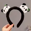 Faixa de cabeça fofa com orelhas de panda para lavar o rosto, faixa de cabeça de pelúcia de desenho animado com coroa alta para mulheres, faixa para maquiagem e lavar o cabelo, acessório de cabelo
