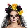 Nueva Diadema de Cabeza de Calavera para Halloween Velos de Encaje de Caléndula Europeos y Americanos Chal Diadema de Fiesta Tocado del Día de Muertos