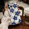 Funda de teléfono pequeña floral azul y blanca pintada a mano popular de Temu para iPhone 17 Pro Max, cubierta protectora transparente, venta al por mayor de fábrica