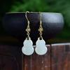 Aretes de Plata Esterlina S925 con Incrustaciones de Jade Blanco Simple Fulu Natural Hotan Aretes de Calabaza Aretes para Mujer