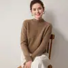 Suéter de punto versátil para mujer, 100% cachemir, cuello semi-alto, nuevo para Otoño/Invierno, grueso, capa base de manga larga