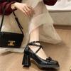 Zapatos Mary Jane Franceses con Lazo Zapatos Pequeños de Cuero Estilo Británico para Mujer Primavera y Verano 2025 Nuevos Zapatos de Tacón Alto