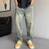 Jeans Casuales Americanos de Invierno Atractivos Lavados Retro Salpicaduras de Tinta para Hombre Rectos Sueltos Talla Grande Versátiles Pantalones Cónicos