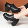 Zapatos Pequeños de Cuero con Cordones y Tacón Grueso Estilo Coreano 2026 Otoño Nuevos Elegantes Cómodos Zapatos para Madres Mocasines Versátiles para el Trabajo para Mujer