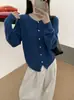 26 Outono Novo Estilo Blusa Estilo Coreano Elegante Cor Sólida Gola Redonda Manga Longa Cardigan de Tricô Feminino Versátil Casual para o Trabalho Casaco
