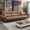 Sofá de Cuero Genuino Estilo Minimalista Italiano Nuevo 2026 para Sala de Estar en Casa, de Tres Plazas, Respaldo Alto, Sofá Recto de Gran Tamaño