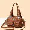 Bolsa de Motocicleta Retro Europea y Americana Tendencia Transfronteriza Bolso de Hombro de Nicho Tendencia de Nicho Estilo Chica Picante Bolso de Cuero Suave Bolso de Mano