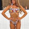 Traje de baño bikini dividido para mujer estampado almohadilla de pecho desmontable