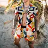 Traje de Verano 3D Digital Europeo y Americano Transfronterizo Estampado de Palmera Camisa Casual de Vacaciones + Pantalones Cortos de Playa Pod