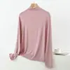 Camiseta de Modal de Manga Larga con Cuello Alto para Mujer, Nueva de Primavera y Otoño, Camisa Base Casual Holgada, Top Talla Grande