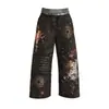 Pantalones deportivos para hombre con estampado retro personalizable en toda la superficie, con diseños de signos del zodíaco, cintura de doble capa y estilo de pierna ancha de moda