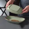 Panela Quente Estilo Floresta Utensílios Rústicos Criativos Prato Pequeno para Carne Crocante Prato para Bolo de Arroz com Açúcar Mascavo Restaurante de Churrasco Coreano Prato Oval