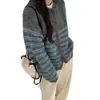 Cardigan de Tricô Color Block Listrado Retro Coreano Novo para Mulheres, Outono e Primavera 2025, Solto Casual Versátil, Jaqueta Suéter Tendência