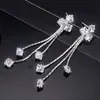 Pendientes largos cuadrados de plata S925 con circonita cúbica, un estilo popular entre las influencers femeninas, que exudan un encanto dulce y elegante, y versátiles pendientes pequeños cuadrados con borla