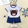 Conjunto Curto de Algodão Puro Verão para Bebê Menino e Menina Shorts de Manga Curta Conjunto de Duas Peças Traje Infantil Cartoon Venda por Atacado