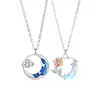 Collar para pareja Rosa Lunar un par de nicho fresco colgante de Piedra Lunar moda cadena de clavícula flor de luna dorada