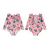 Maiô de peça única sem costas estilo Ins para férias na praia de meninas, conjunto de maiô protetor solar de manga longa para bebê, roupa de banho de princesa fofa