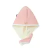 Touca de secar cabelo super absorvente de flanela de coral para adulto, estudante, crianças, com punho, toalha de secagem rápida, borda, cabelo comprido, camada dupla