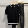 Moda Primavera 2025 Marca Tendência Versátil Masculino Tops Tendência Casual Manga Curta Novo Caimento Solto Roupas Casuais
