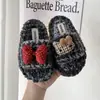 Pantuflas de Felpa a Cuadros y Bloques de Color para Niñas, Cálidas para Otoño e Invierno, Lazo de Dibujos Animados, Antideslizantes, Pantuflas de Algodón para el Hogar, Tejidas