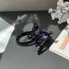Estilo Punk Dark Personalidade Conjunto de Diamante Roxo Zircônia Anel de Borboleta com Abertura Empilhado com Design de Nicho Anel de Alto Padrão para Mulheres