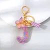 Lantejoulas de Floco de Neve Roxas Cola Líquida Chaveiro de Letra Bolsa Feminina 26 Inglês Pingente de Borboleta com Franja Decoração