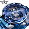 Reloj Winner para Hombre de Dropshipping, Moda Casual Clásico Tendencia Diseño Esqueleto con Pedrería, Reloj Mecánico Manual