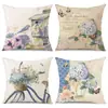 Funda de almohada de lino con estampado de letras de hortensia nueva transfronteriza de Amazon para cojín de sofá de sala de estar en casa, mesita de noche