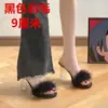 Chinelos Peludos Estilo Fada para Mulheres, Uso Externo de Verão, Novidade 2025 Sandálias de Salto Alto de Cristal Modernas com Salto Grosso