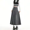 Falda Plisada Gris para Mujer 2025 Nuevo Estilo Primavera y Otoño Nuevo Estilo Pequeña de Cintura Alta Versátil Adelgazante Línea A Larga